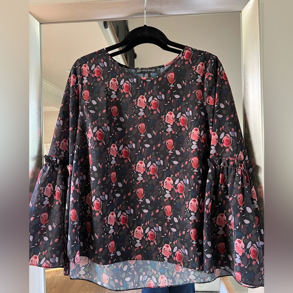 Saks Fifth Avenue Black and Pink Floral Blouse